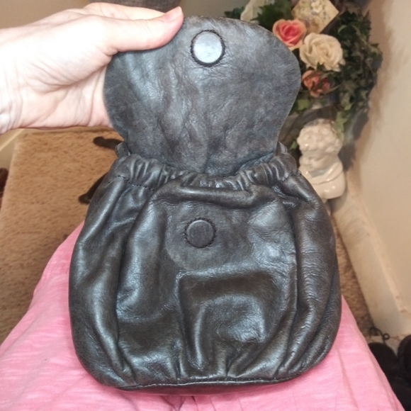 Badgley Mischka Charcoal Leather Boho/Rocker Chic Silver Studded Crossbody Purse - Picture 9 of 13